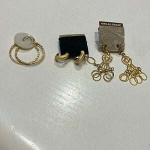 Elegant Gold Earring Set. Three pairs of hypoallergenic earrings.